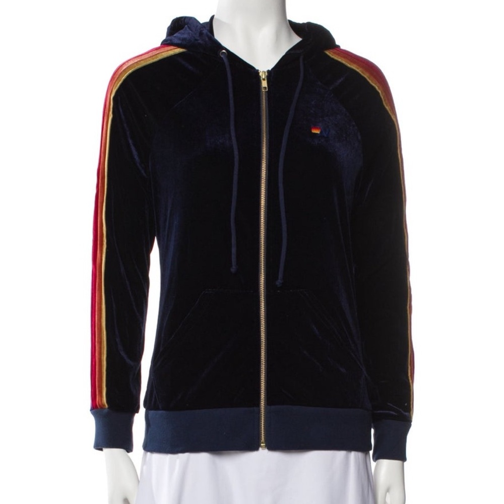 Aviator Nation Velvet Bomber Jacket with Red and Gold Accents